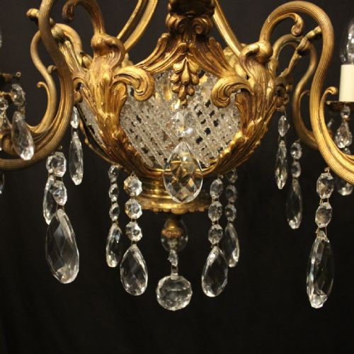 FRENCH GILDED BRONZE CRYSTAL ANTIQUE CHANDELIER - ADDITIONAL PHOTO 3