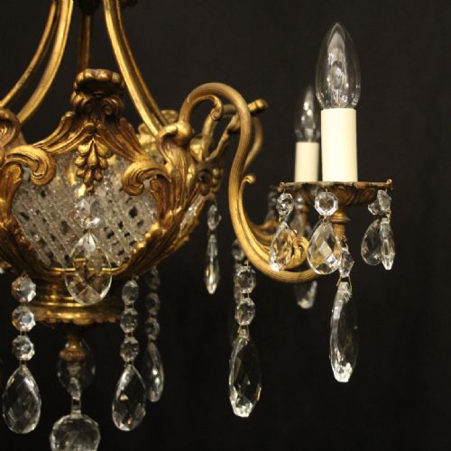 FRENCH GILDED BRONZE CRYSTAL ANTIQUE CHANDELIER - ADDITIONAL PHOTO 4