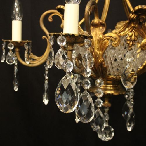 FRENCH GILDED BRONZE CRYSTAL ANTIQUE CHANDELIER - ADDITIONAL PHOTO 5