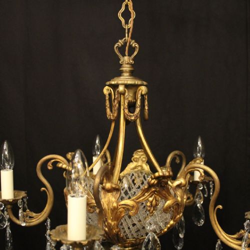 FRENCH GILDED BRONZE CRYSTAL ANTIQUE CHANDELIER - ADDITIONAL PHOTO 6