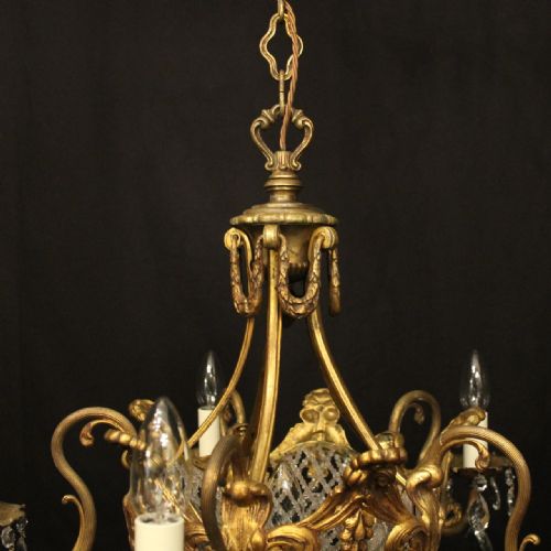 FRENCH GILDED BRONZE CRYSTAL ANTIQUE CHANDELIER - ADDITIONAL PHOTO 7