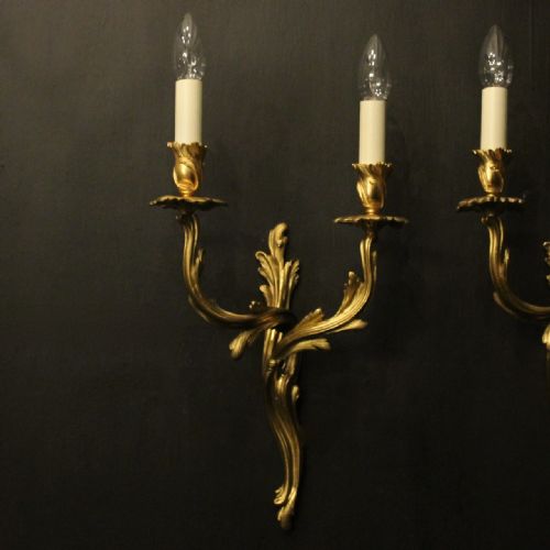 FRENCH PAIR OF BRONZE ANTIQUE WALL SCONCES - ADDITIONAL PHOTO 1