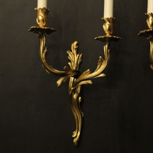FRENCH PAIR OF BRONZE ANTIQUE WALL SCONCES - ADDITIONAL PHOTO 2