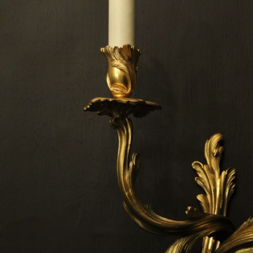 FRENCH PAIR OF BRONZE ANTIQUE WALL SCONCES - ADDITIONAL PHOTO 3