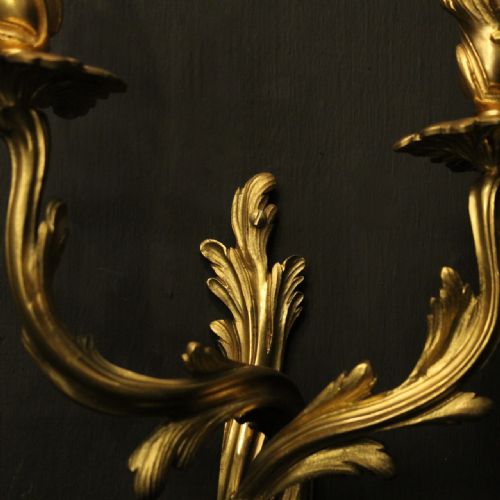 FRENCH PAIR OF BRONZE ANTIQUE WALL SCONCES - ADDITIONAL PHOTO 6
