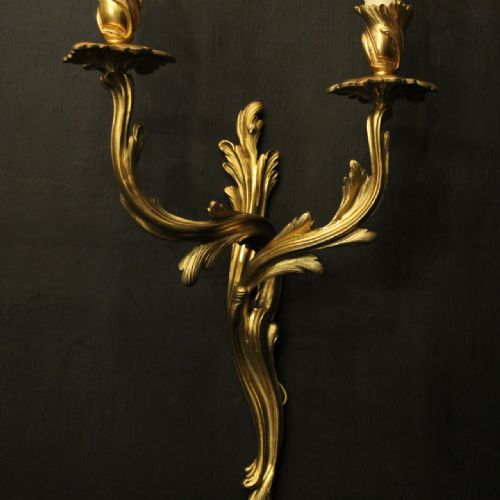 FRENCH PAIR OF BRONZE ANTIQUE WALL SCONCES - ADDITIONAL PHOTO 7