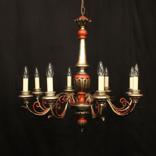 florentine 8 light polychrome wooden chandelier - CATEGORY: ANTIQUE LIGHTING - DATED 1930