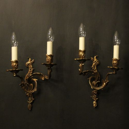 french pair of gilded twin arm antique wall lights - CATEGORY: ANTIQUE LIGHTING - DATED 1920