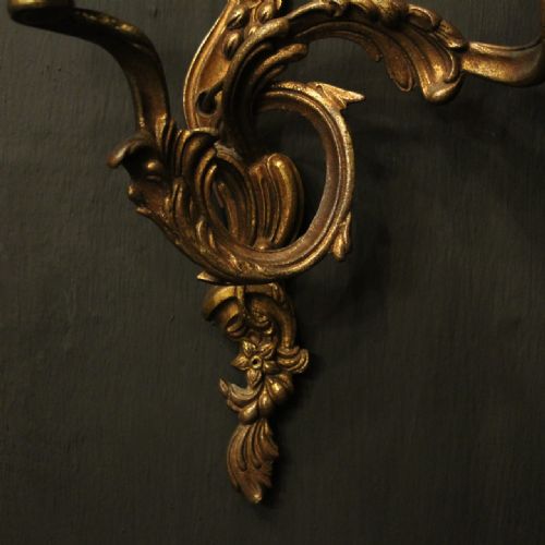 FRENCH PAIR OF GILDED TWIN ARM ANTIQUE WALL LIGHTS - ADDITIONAL PHOTO 4