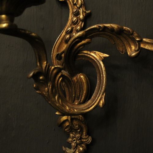 FRENCH PAIR OF GILDED TWIN ARM ANTIQUE WALL LIGHTS - ADDITIONAL PHOTO 5
