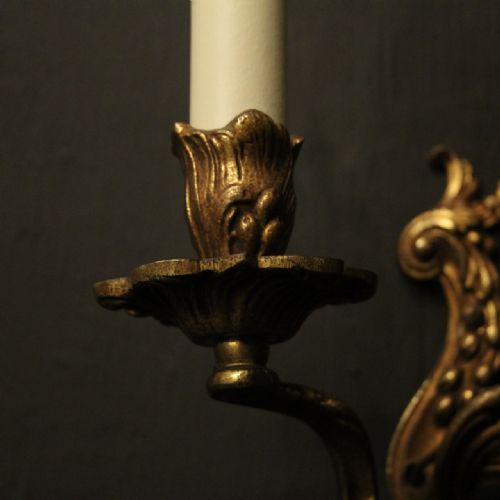 FRENCH PAIR OF GILDED TWIN ARM ANTIQUE WALL LIGHTS - ADDITIONAL PHOTO 7