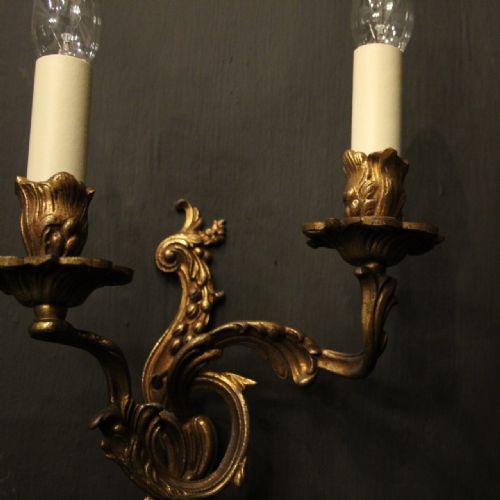 FRENCH PAIR OF GILDED TWIN ARM ANTIQUE WALL LIGHTS - ADDITIONAL PHOTO 8