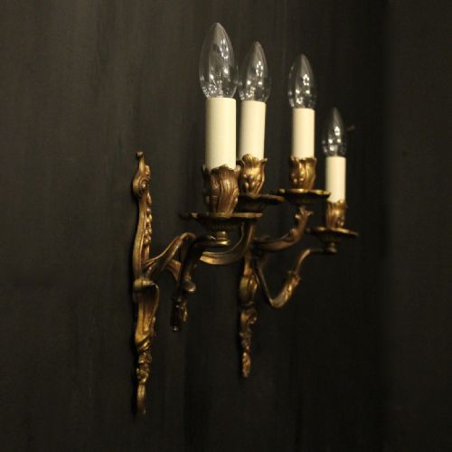 FRENCH PAIR OF GILDED TWIN ARM ANTIQUE WALL LIGHTS - ADDITIONAL PHOTO 9