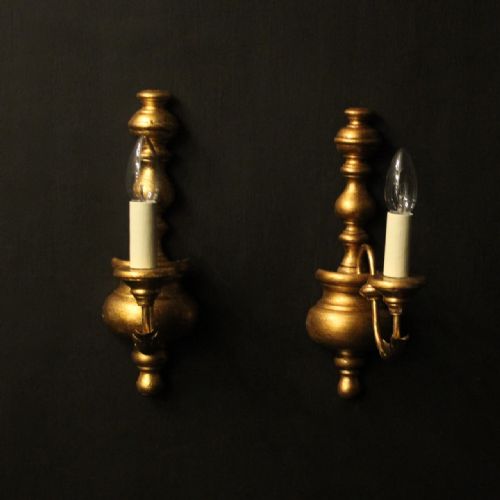 italian pair of gilded single arm wall lights - CATEGORY: ANTIQUE LIGHTING - DATED 1930