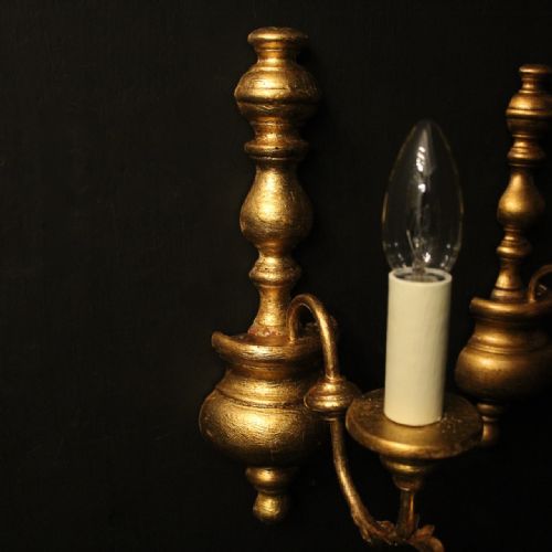 ITALIAN PAIR OF GILDED SINGLE ARM WALL LIGHTS - ADDITIONAL PHOTO 6
