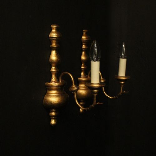 ITALIAN PAIR OF GILDED SINGLE ARM WALL LIGHTS - ADDITIONAL PHOTO 9