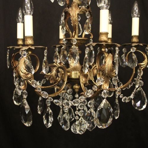 ITALIAN 6 LIGHT GILDED BRASS CRYSTAL ANTIQUE CHANDELIER - ADDITIONAL PHOTO 1