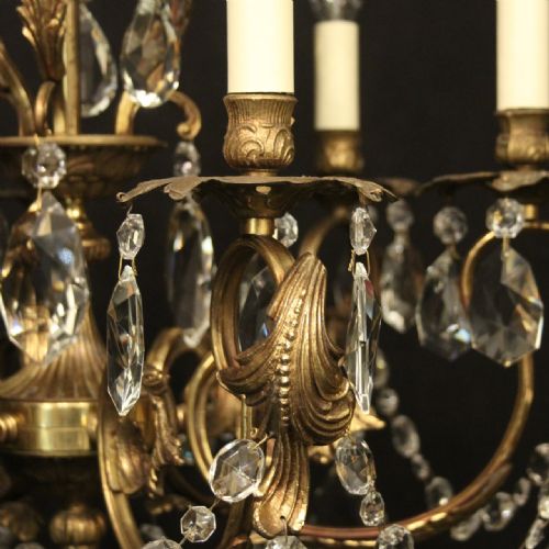 ITALIAN 6 LIGHT GILDED BRASS CRYSTAL ANTIQUE CHANDELIER - ADDITIONAL PHOTO 4