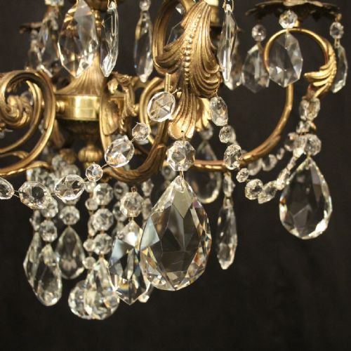 ITALIAN 6 LIGHT GILDED BRASS CRYSTAL ANTIQUE CHANDELIER - ADDITIONAL PHOTO 5