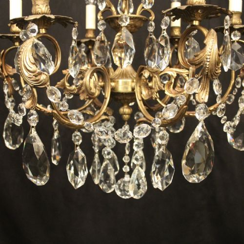 ITALIAN 6 LIGHT GILDED BRASS CRYSTAL ANTIQUE CHANDELIER - ADDITIONAL PHOTO 6