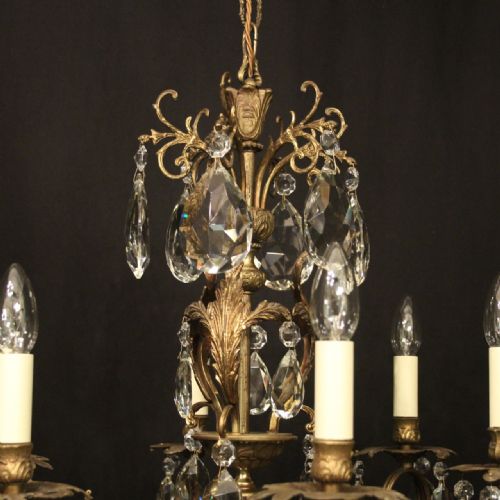 ITALIAN 6 LIGHT GILDED BRASS CRYSTAL ANTIQUE CHANDELIER - ADDITIONAL PHOTO 7