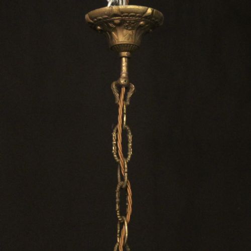 ITALIAN 6 LIGHT GILDED BRASS CRYSTAL ANTIQUE CHANDELIER - ADDITIONAL PHOTO 9