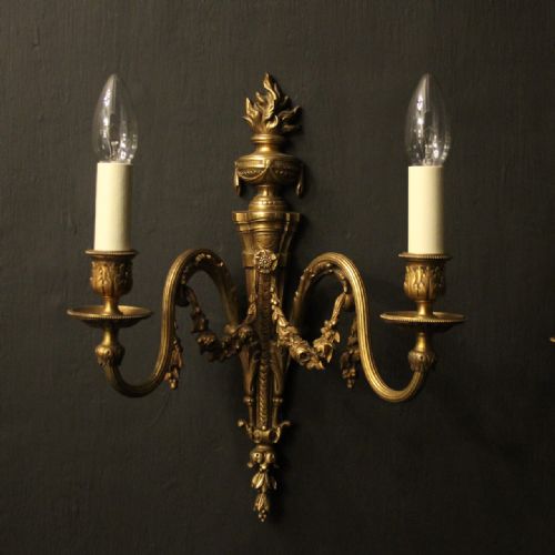 FRENCH PAIR OF GILDED BRONZE ANTIQUE WALL LIGHTS - ADDITIONAL PHOTO 1