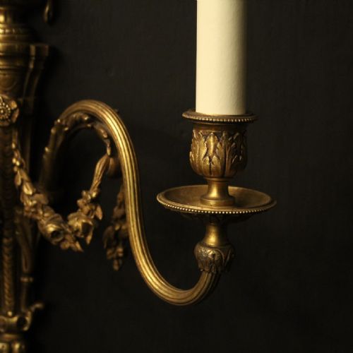 FRENCH PAIR OF GILDED BRONZE ANTIQUE WALL LIGHTS - ADDITIONAL PHOTO 3