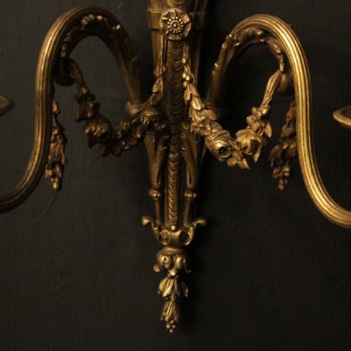 FRENCH PAIR OF GILDED BRONZE ANTIQUE WALL LIGHTS - ADDITIONAL PHOTO 6