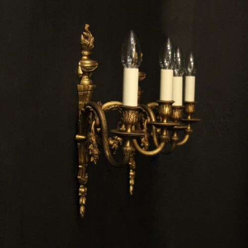 FRENCH PAIR OF GILDED BRONZE ANTIQUE WALL LIGHTS - ADDITIONAL PHOTO 9