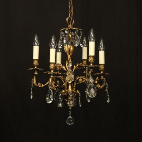 french 6 light gilded bronze antique chandelier - CATEGORY: ANTIQUE LIGHTING - DATED 1920
