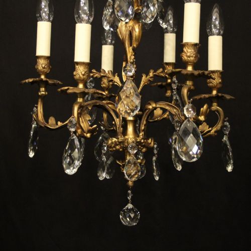 FRENCH 6 LIGHT GILDED BRONZE ANTIQUE CHANDELIER - ADDITIONAL PHOTO 1