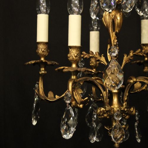 FRENCH 6 LIGHT GILDED BRONZE ANTIQUE CHANDELIER - ADDITIONAL PHOTO 2