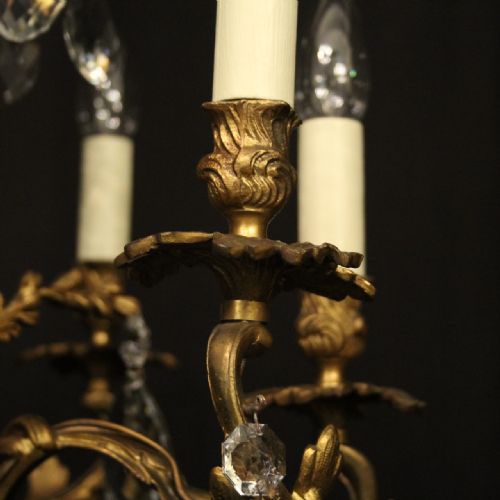 FRENCH 6 LIGHT GILDED BRONZE ANTIQUE CHANDELIER - ADDITIONAL PHOTO 4