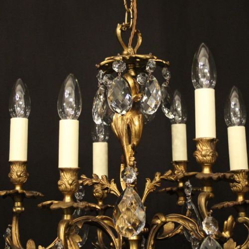 FRENCH 6 LIGHT GILDED BRONZE ANTIQUE CHANDELIER - ADDITIONAL PHOTO 5