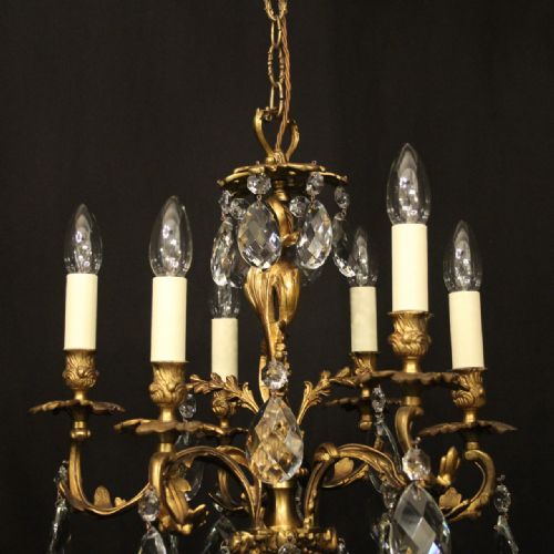 FRENCH 6 LIGHT GILDED BRONZE ANTIQUE CHANDELIER - ADDITIONAL PHOTO 6