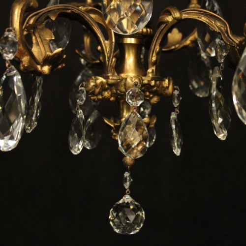 FRENCH 6 LIGHT GILDED BRONZE ANTIQUE CHANDELIER - ADDITIONAL PHOTO 8
