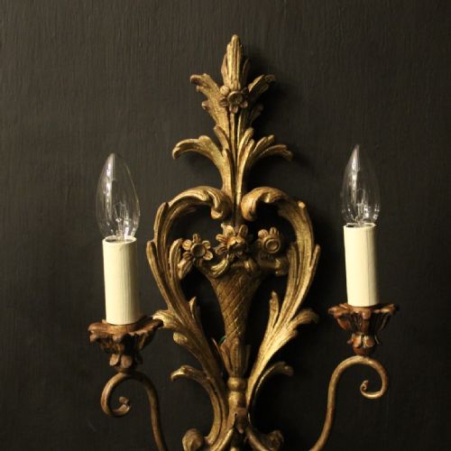 FRENCH PAIR OF POLYCHROME ANTIQUE WALL LIGHTS - ADDITIONAL PHOTO 2