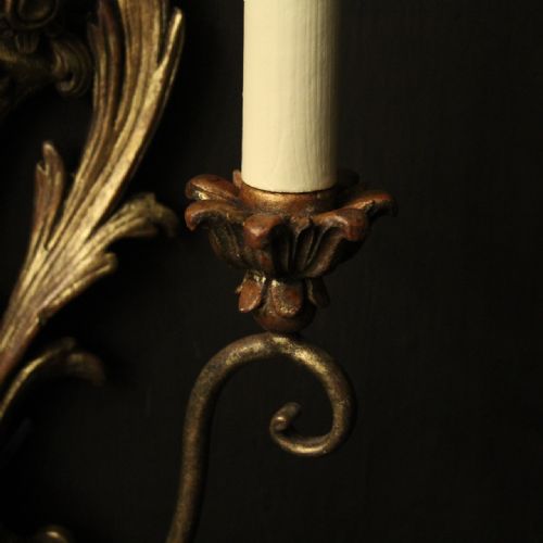 FRENCH PAIR OF POLYCHROME ANTIQUE WALL LIGHTS - ADDITIONAL PHOTO 6