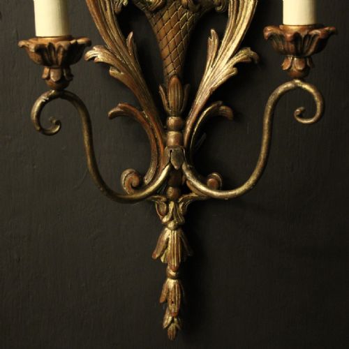 FRENCH PAIR OF POLYCHROME ANTIQUE WALL LIGHTS - ADDITIONAL PHOTO 7