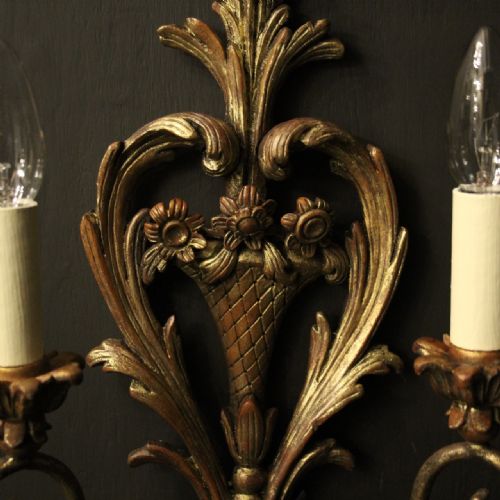 FRENCH PAIR OF POLYCHROME ANTIQUE WALL LIGHTS - ADDITIONAL PHOTO 8