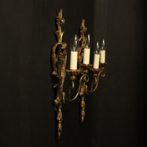 FRENCH PAIR OF POLYCHROME ANTIQUE WALL LIGHTS - ADDITIONAL PHOTO 9