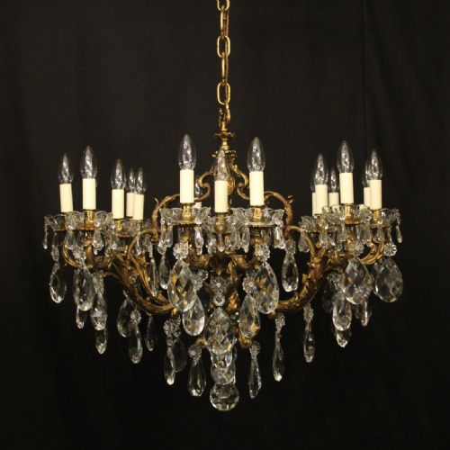 french gilded bronze crystal 18 light antique chandelier - CATEGORY: ANTIQUE LIGHTING - DATED 1910