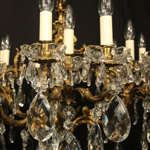 FRENCH GILDED BRONZE CRYSTAL 18 LIGHT ANTIQUE CHANDELIER - ADDITIONAL PHOTO 2