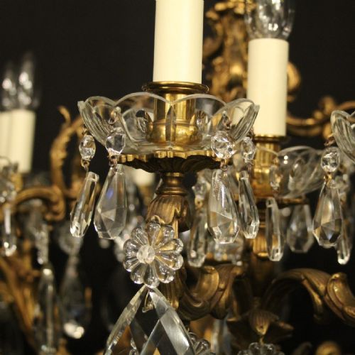 FRENCH GILDED BRONZE CRYSTAL 18 LIGHT ANTIQUE CHANDELIER - ADDITIONAL PHOTO 6
