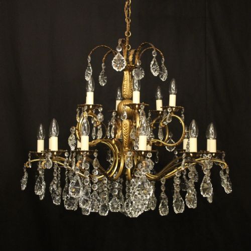 italian 18 light gilded crystal antique chandelier - CATEGORY: ANTIQUE LIGHTING - DATED 1920