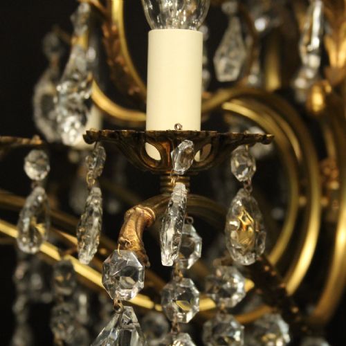 ITALIAN 18 LIGHT GILDED CRYSTAL ANTIQUE CHANDELIER - ADDITIONAL PHOTO 6