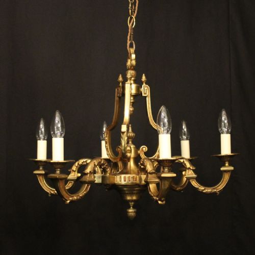 french gilded 6 light antique chandelier - CATEGORY: ANTIQUE LIGHTING - DATED 1930