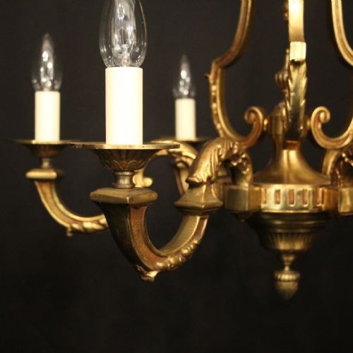 FRENCH GILDED 6 LIGHT ANTIQUE CHANDELIER - ADDITIONAL PHOTO 1