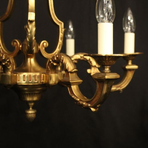 FRENCH GILDED 6 LIGHT ANTIQUE CHANDELIER - ADDITIONAL PHOTO 2